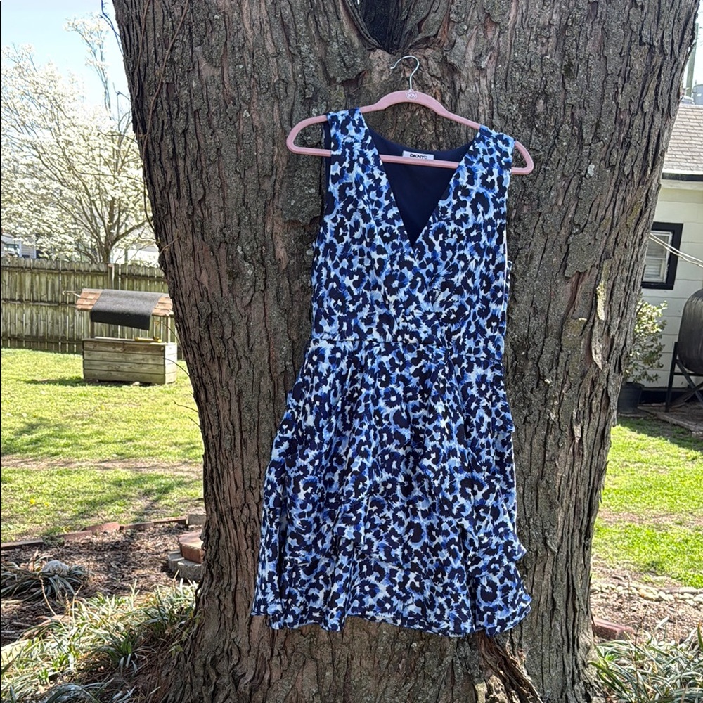 DKNYC Blue white and navy  Leopard Print summer Dress